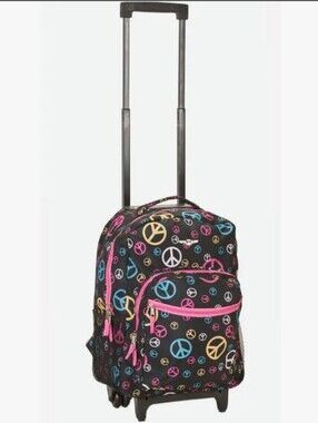 Rockland 17" Rolling Backpack - Peace Sign Print